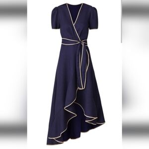 Fabulous Navy Wrap Dress with Cream Piping High Low